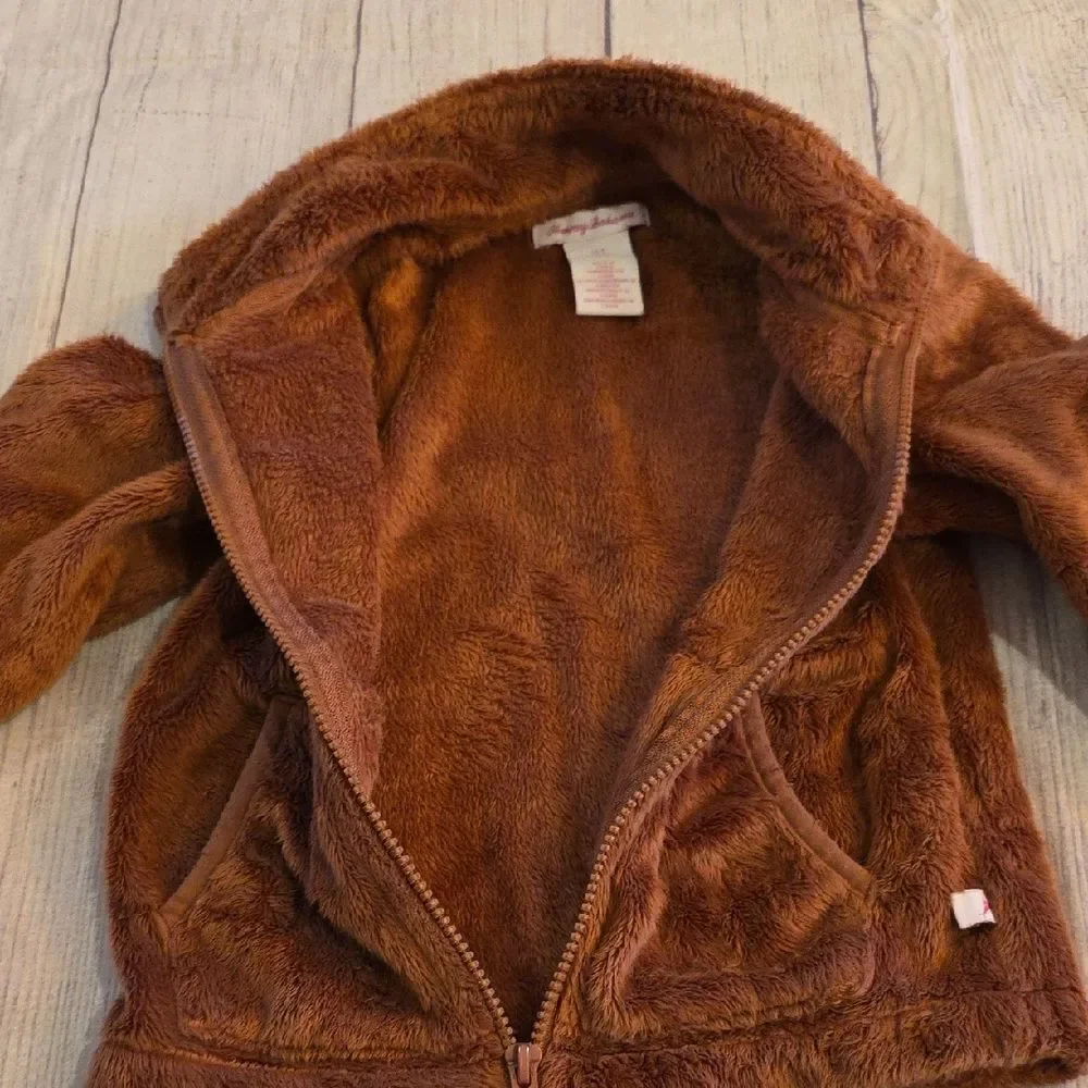 Brown Fleece Zip-Up Jacket with Stand-Up Collar